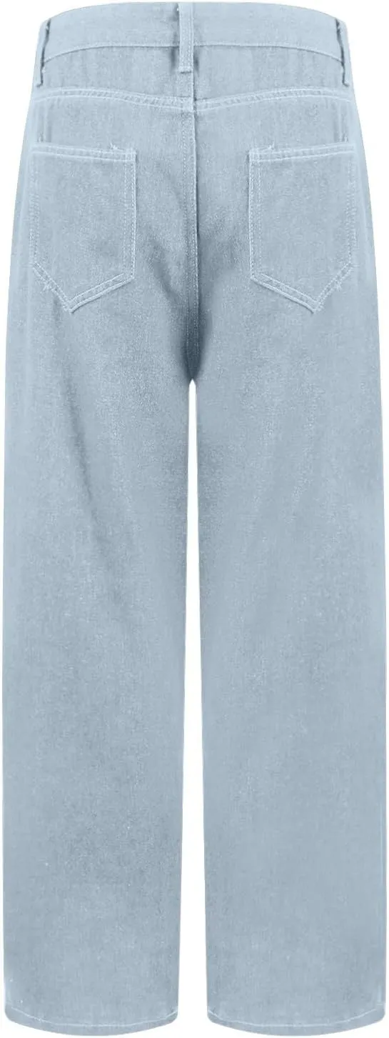Womens Jeans High Waisted Straight Leg Loose Stretchy Lightweight Baggy Jeans Vintage Comfy Denim Sweatpants with Pockets