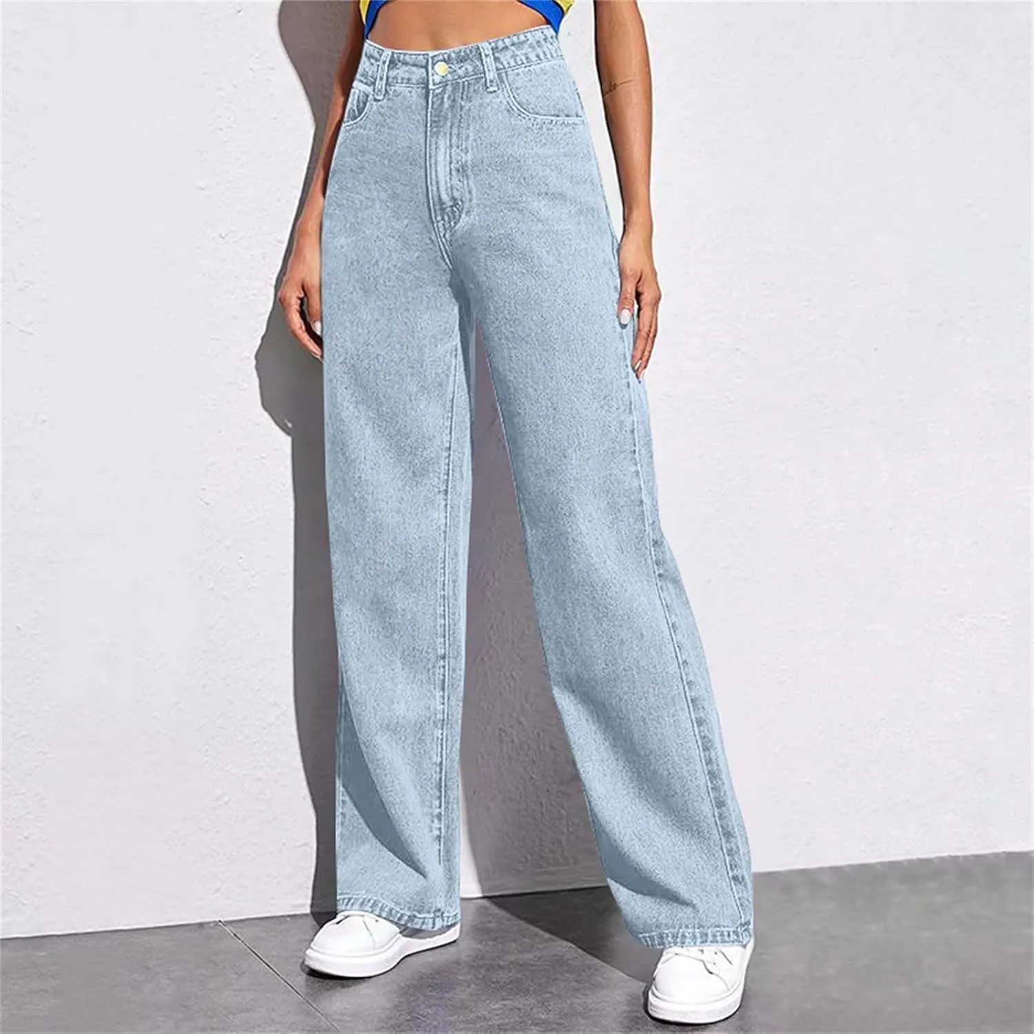 Womens Jeans High Waisted Straight Leg Loose Stretchy Lightweight Baggy Jeans Vintage Comfy Denim Sweatpants with Pockets