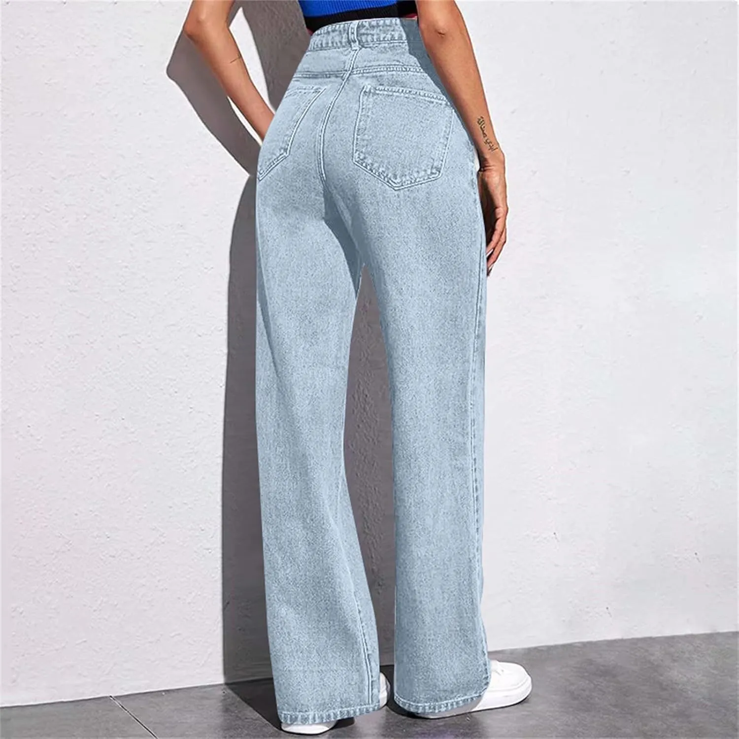 Womens Jeans High Waisted Straight Leg Loose Stretchy Lightweight Baggy Jeans Vintage Comfy Denim Sweatpants with Pockets