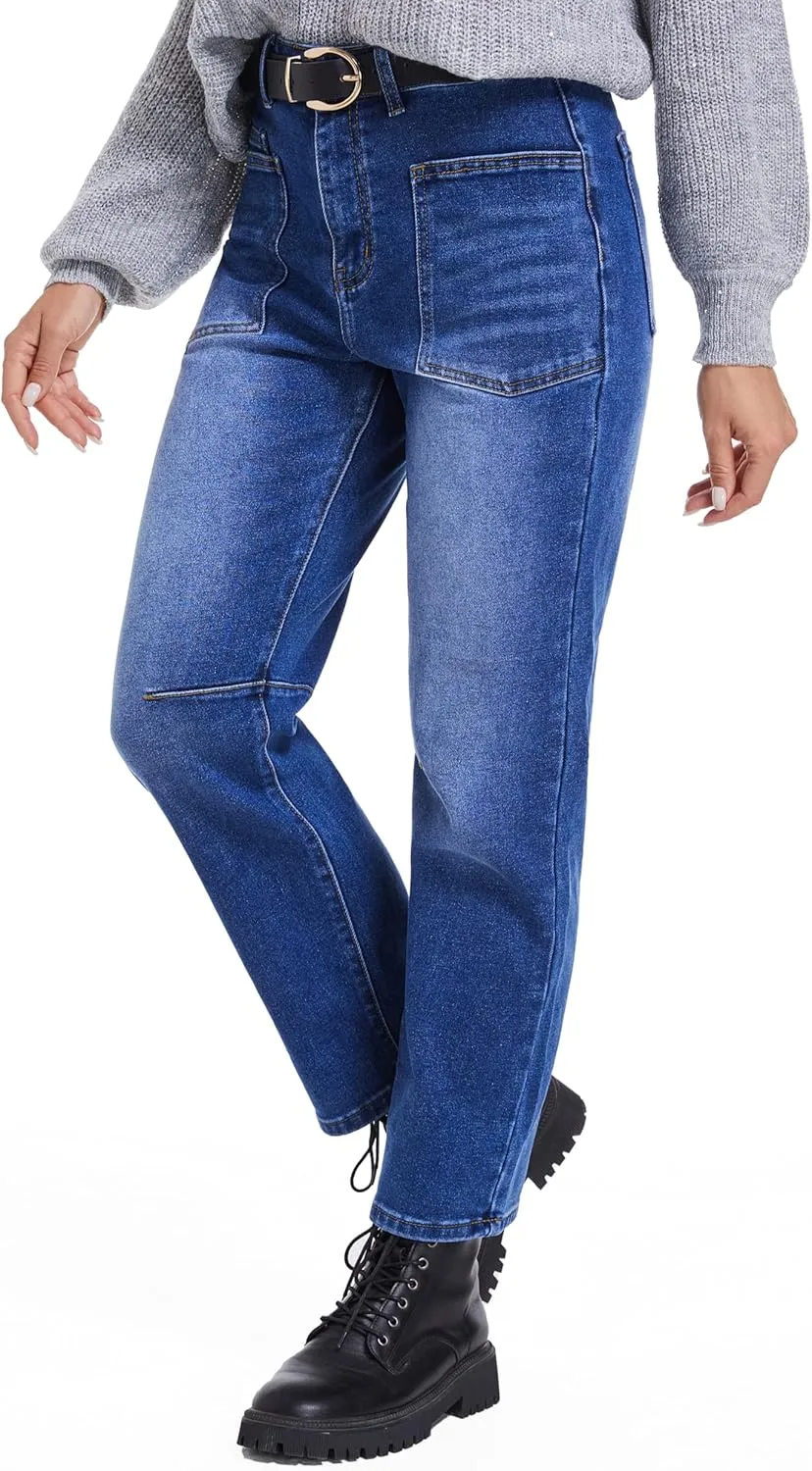 Womens Jeans Trendy High Waisted Stretchy Boyfriend Jeans for Women Baggy Denim Pants with Pocket