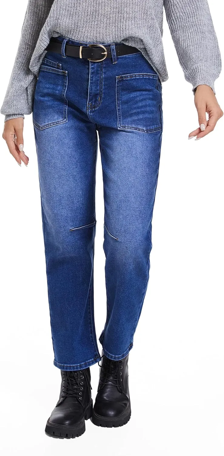 Womens Jeans Trendy High Waisted Stretchy Boyfriend Jeans for Women Baggy Denim Pants with Pocket