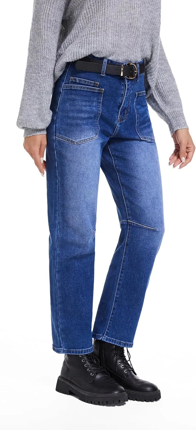 Womens Jeans Trendy High Waisted Stretchy Boyfriend Jeans for Women Baggy Denim Pants with Pocket
