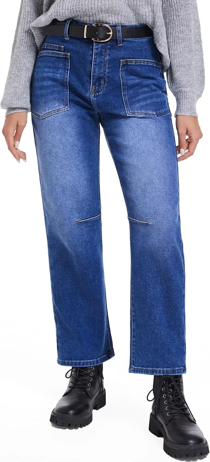 Womens Jeans Trendy High Waisted Stretchy Boyfriend Jeans for Women Baggy Denim Pants with Pocket