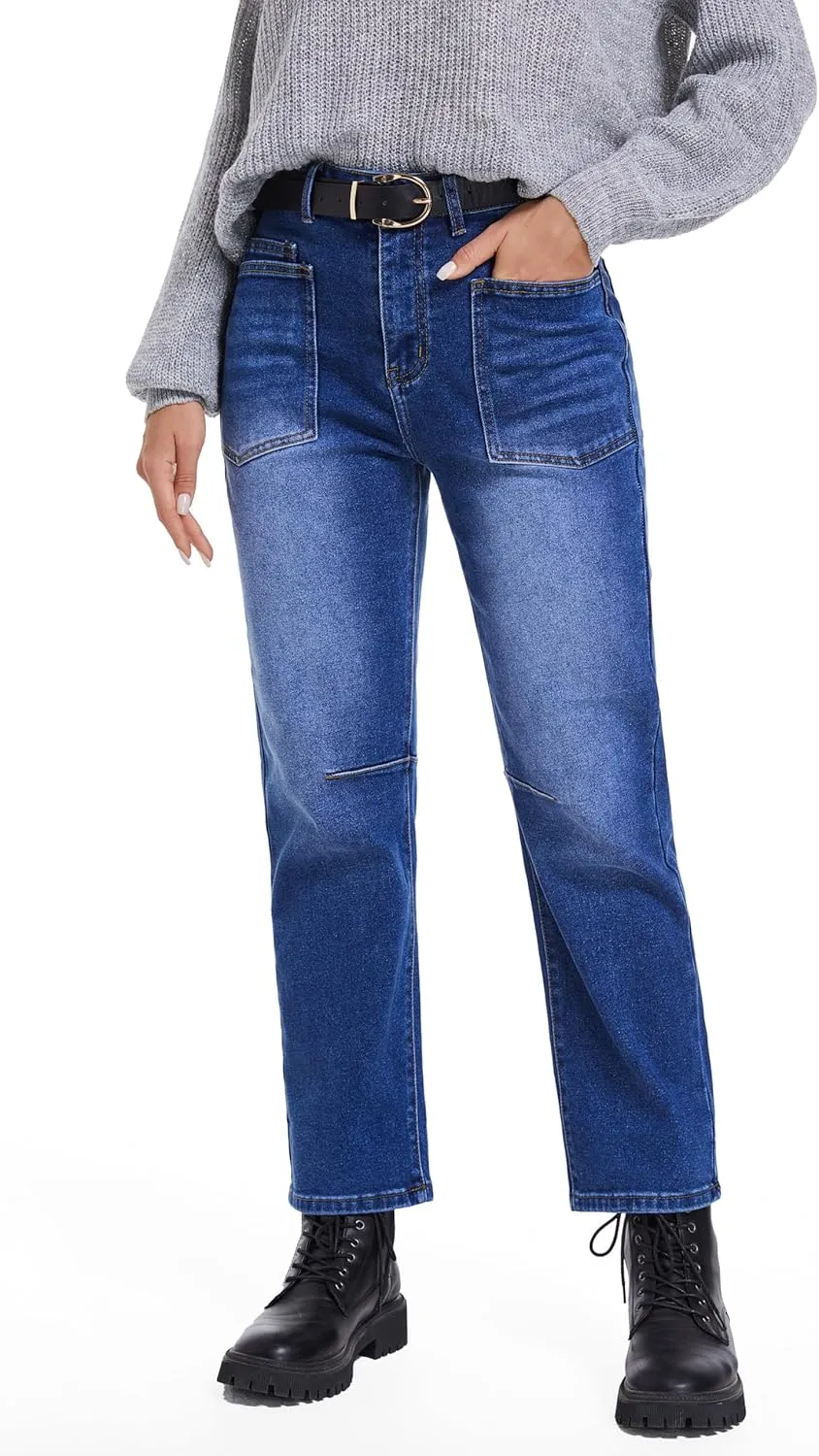 Womens Jeans Trendy High Waisted Stretchy Boyfriend Jeans for Women Baggy Denim Pants with Pocket