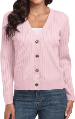 Women's Long Sleeve Cardigan Sweaters Casual V Neck Soft Knit Jacket Button Down Cardigan for Women Winter Fall