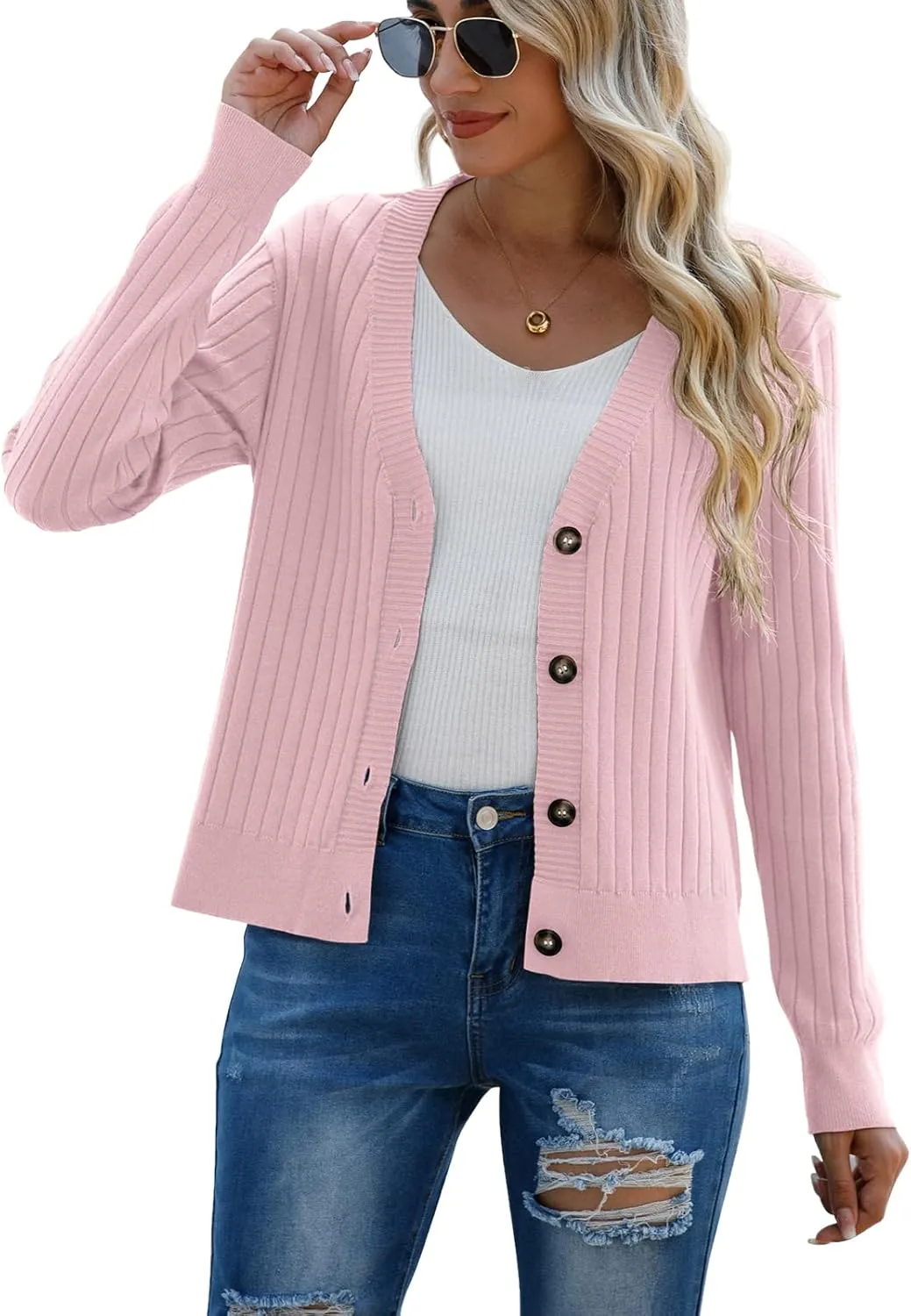 Women's Long Sleeve Cardigan Sweaters Casual V Neck Soft Knit Jacket Button Down Cardigan for Women Winter Fall
