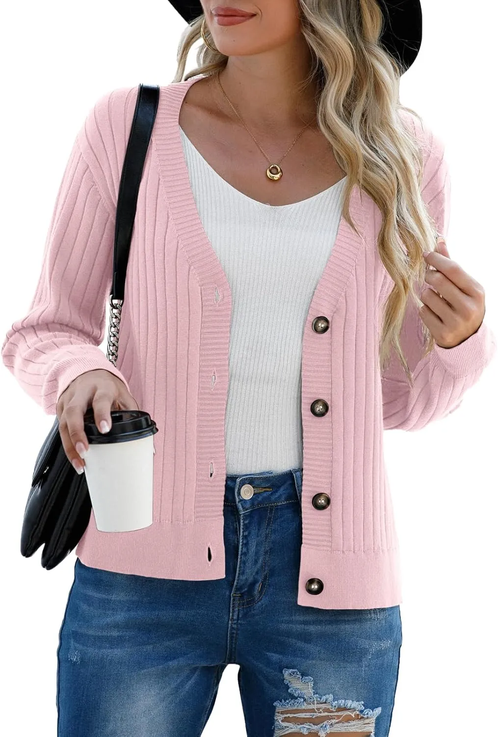 Women's Long Sleeve Cardigan Sweaters Casual V Neck Soft Knit Jacket Button Down Cardigan for Women Winter Fall