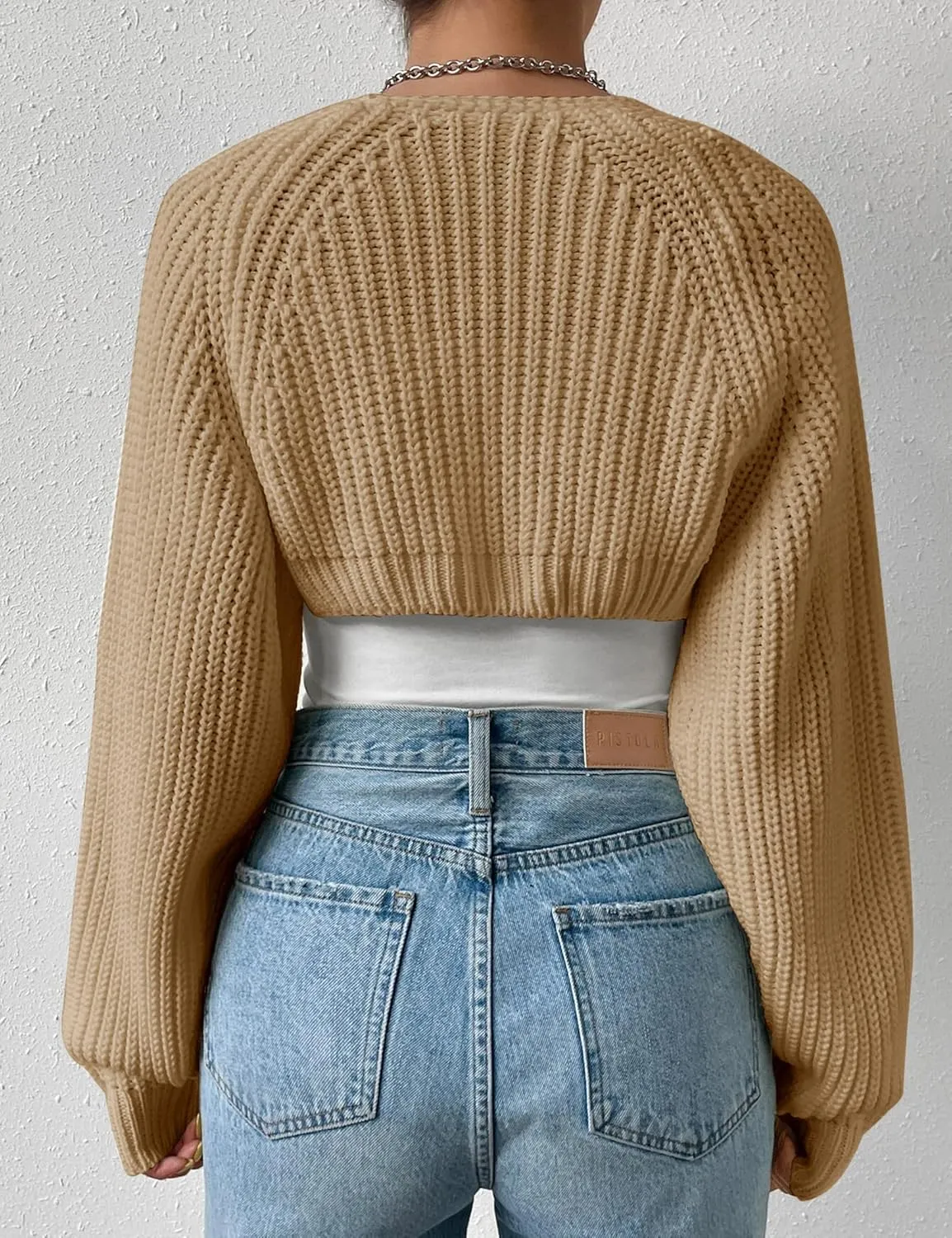 Women's Long Sleeve Open Front Knitted Crop Cardigan Drop Shoulder Knit Bolero Shrug Sweater