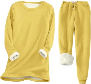 Womens Lounge Set 2 Piece Fleece Lined Loungewear Sets Soft Comfy Pajama Set Fuzzy Sherpa Sweatsuits Matching Outfits