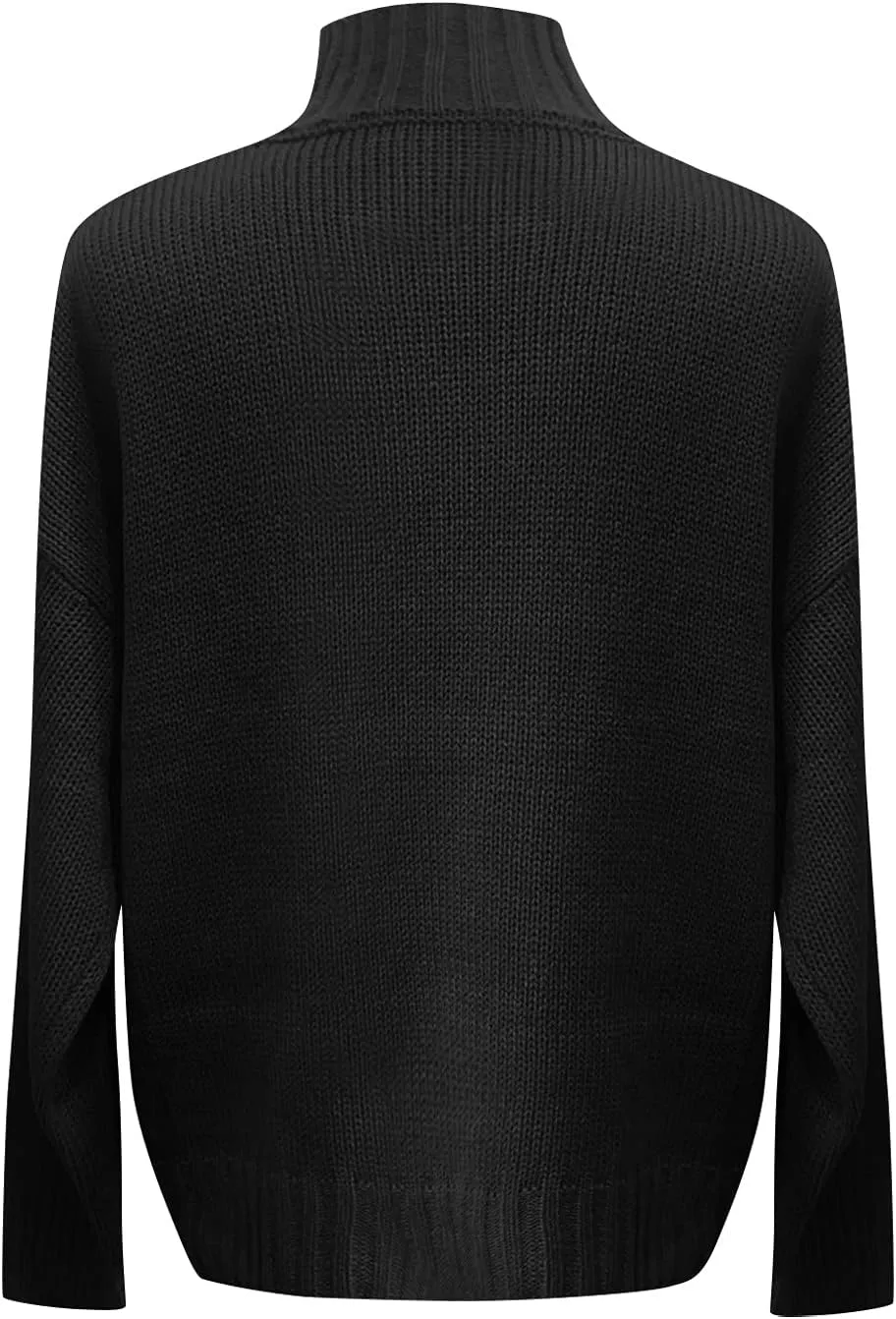 Women's Mock Neck Long Sleeve Soft Knit Pullover Sweater Tops 2024 Fall Turtleneck Ribbed Knit Casual Soft Jumper