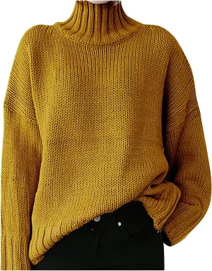 Women's Mock Neck Long Sleeve Soft Knit Pullover Sweater Tops 2024 Fall Turtleneck Ribbed Knit Casual Soft Jumper