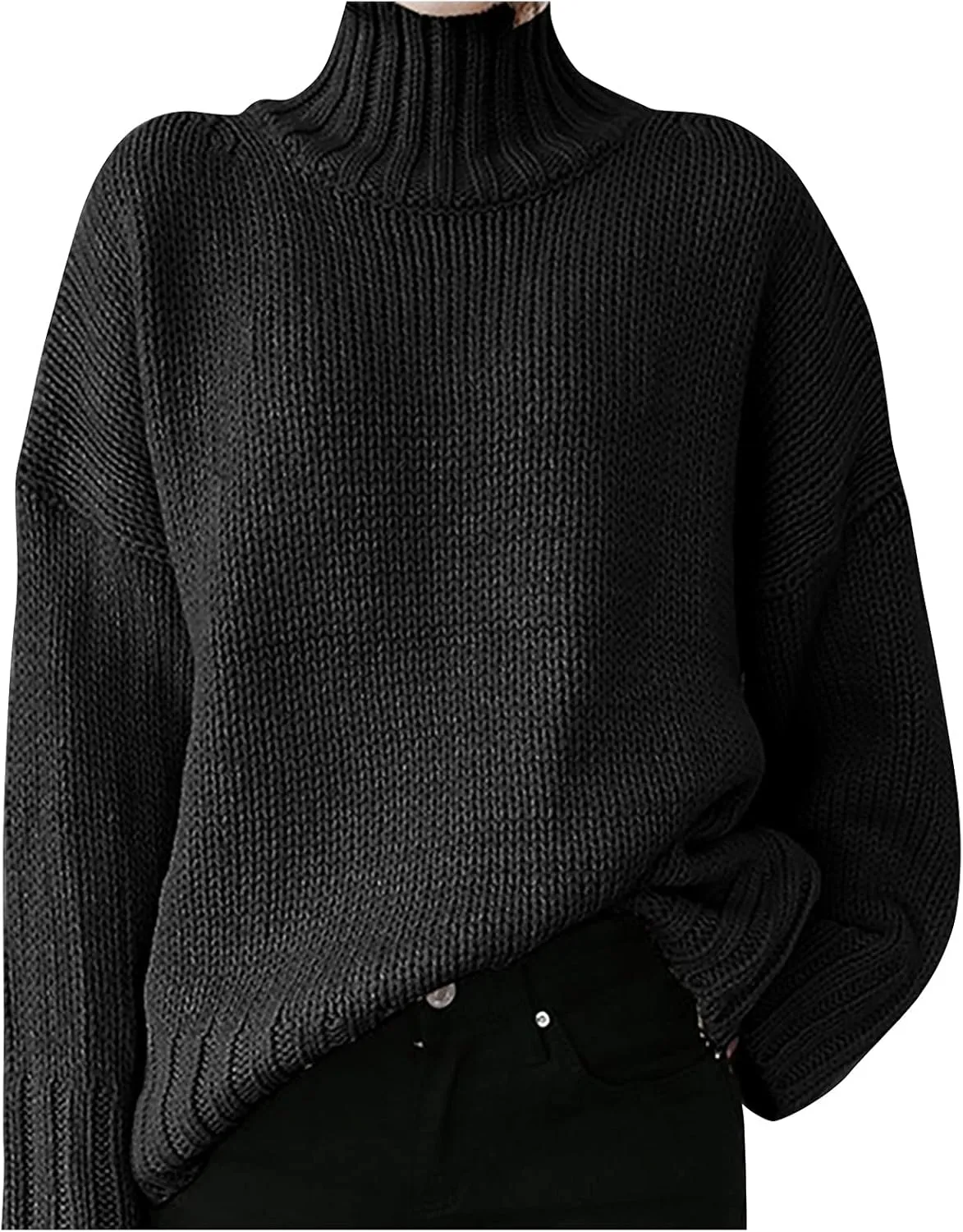 Women's Mock Neck Long Sleeve Soft Knit Pullover Sweater Tops 2024 Fall Turtleneck Ribbed Knit Casual Soft Jumper