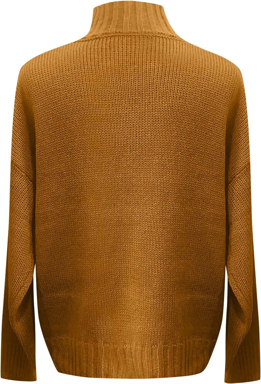 Women's Mock Neck Long Sleeve Soft Knit Pullover Sweater Tops 2024 Fall Turtleneck Ribbed Knit Casual Soft Jumper