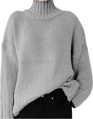 Women's Mock Neck Long Sleeve Soft Knit Pullover Sweater Tops 2024 Fall Turtleneck Ribbed Knit Casual Soft Jumper