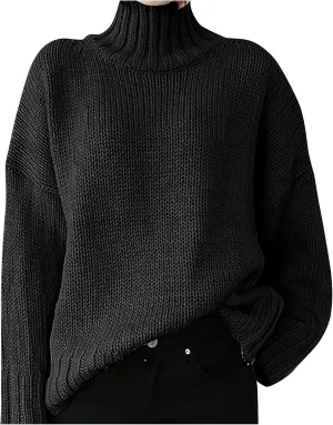 Women's Mock Neck Long Sleeve Soft Knit Pullover Sweater Tops 2024 Fall Turtleneck Ribbed Knit Casual Soft Jumper