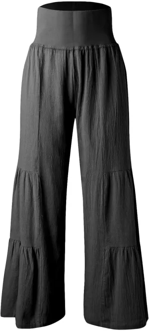 Women's New Solid Color Lace Up High Waisted Flowy Yoga Sweatpants Casual Comfy Lihgtweight Breathable Straight Leg Trousers