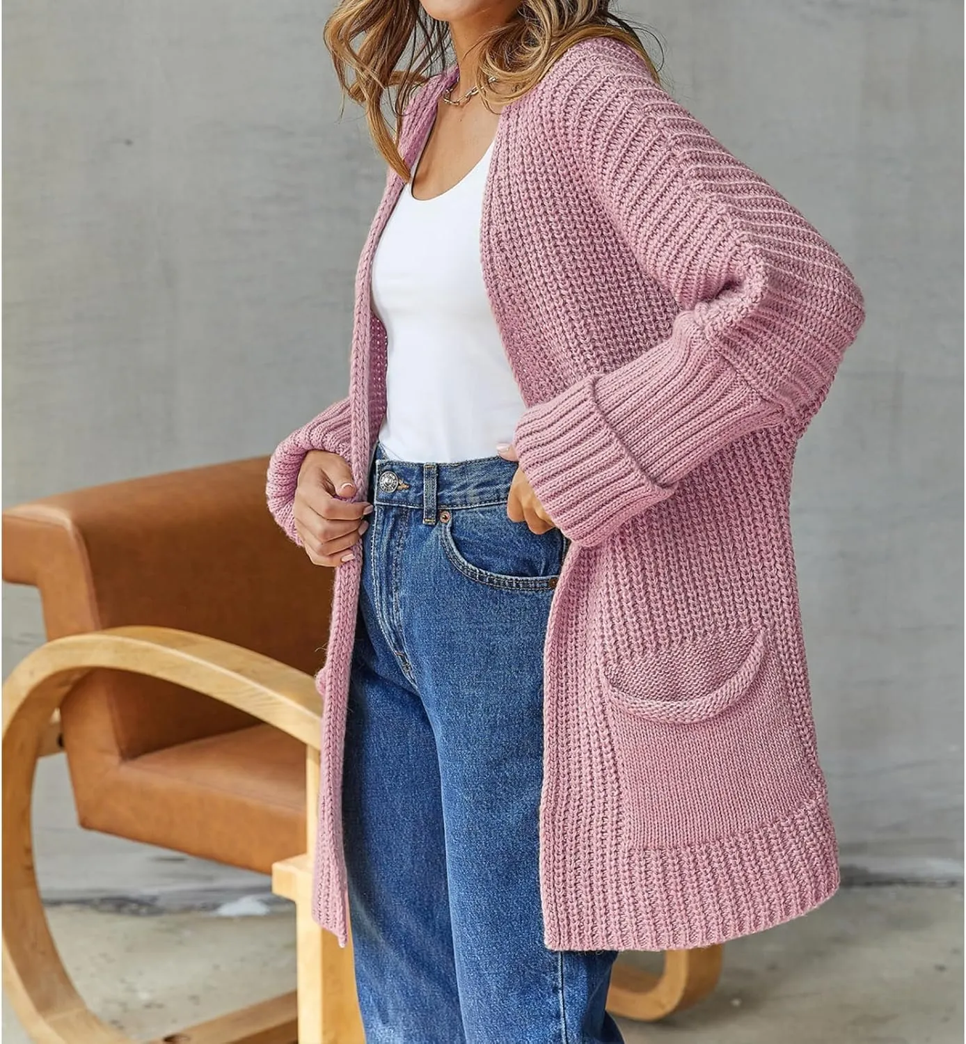 Womens Oversized Cardigans Soft Knit Cardigan Sweater Open Front Long Sleeve Sweater Coats Casual Fall Sweaters