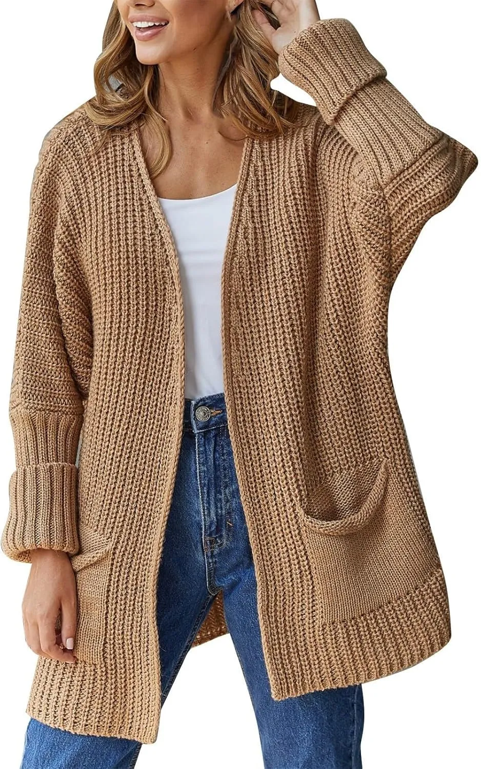Womens Oversized Cardigans Soft Knit Cardigan Sweater Open Front Long Sleeve Sweater Coats Casual Fall Sweaters