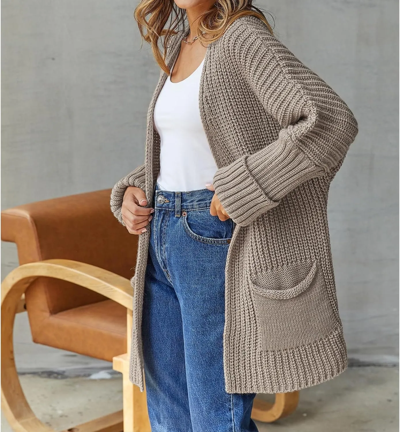 Womens Oversized Cardigans Soft Knit Cardigan Sweater Open Front Long Sleeve Sweater Coats Casual Fall Sweaters