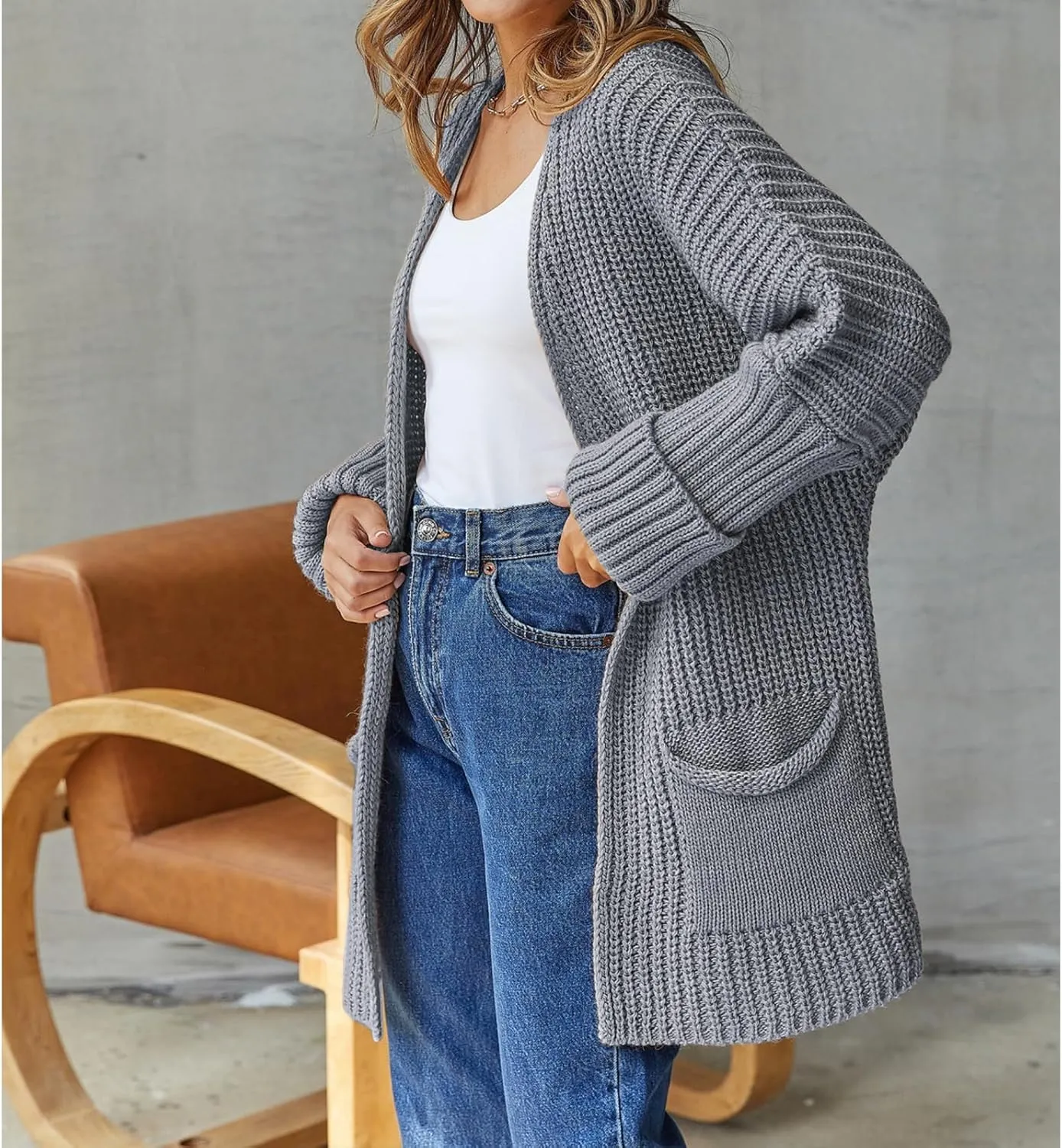 Womens Oversized Cardigans Soft Knit Cardigan Sweater Open Front Long Sleeve Sweater Coats Casual Fall Sweaters