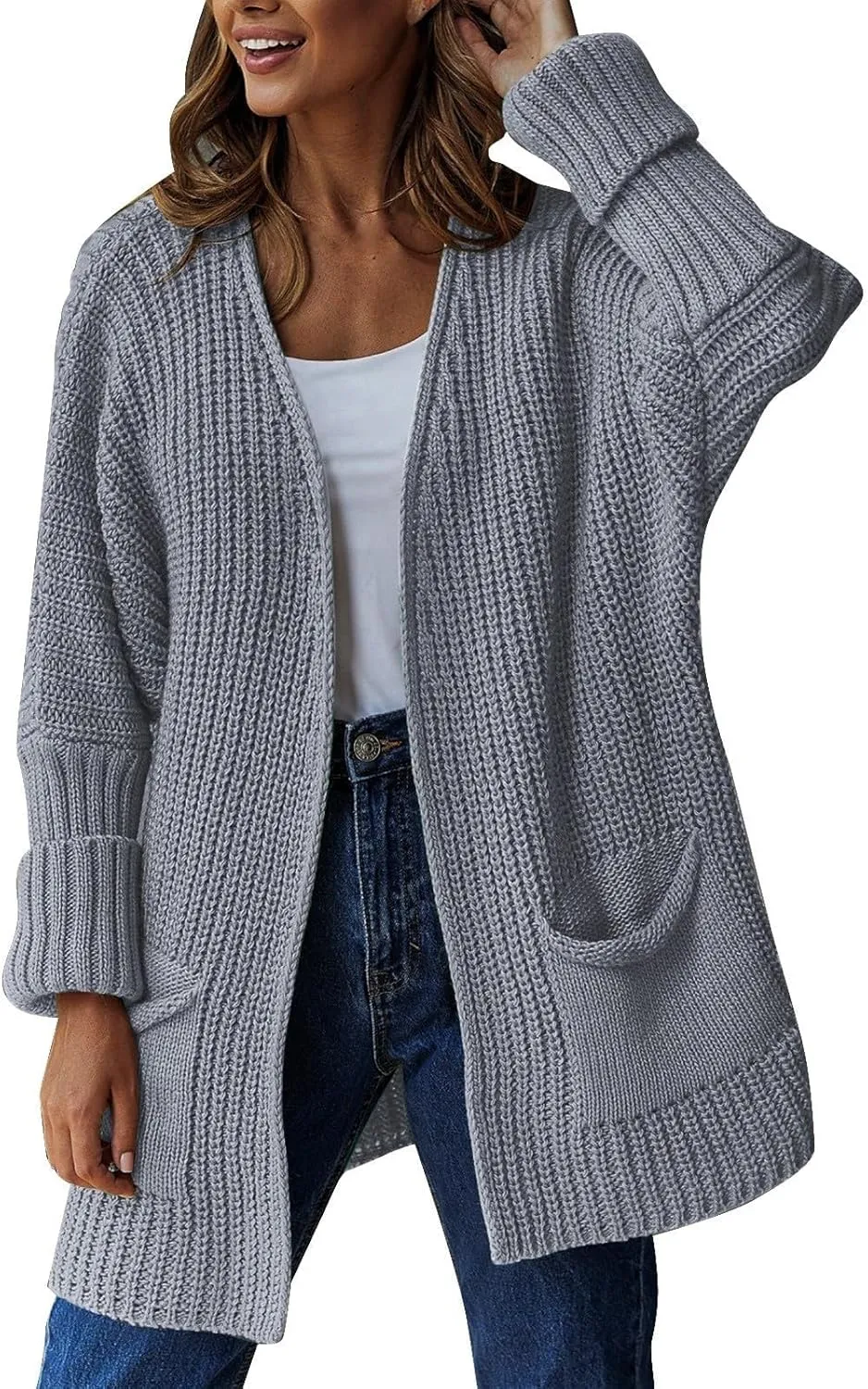 Womens Oversized Cardigans Soft Knit Cardigan Sweater Open Front Long Sleeve Sweater Coats Casual Fall Sweaters