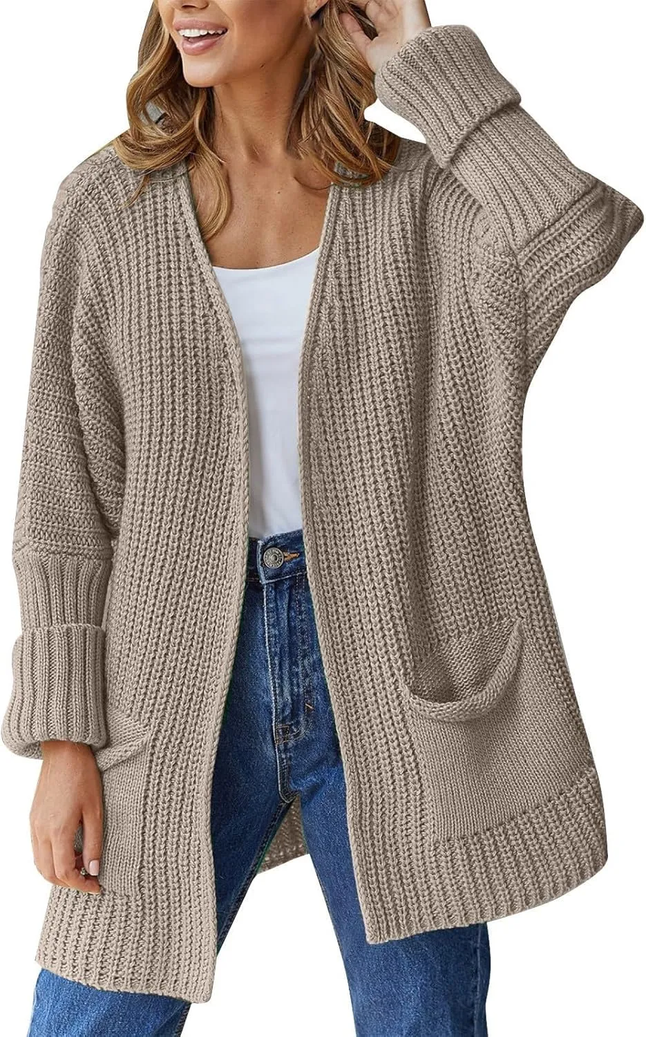Womens Oversized Cardigans Soft Knit Cardigan Sweater Open Front Long Sleeve Sweater Coats Casual Fall Sweaters