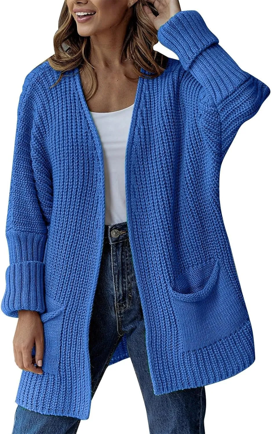 Womens Oversized Cardigans Soft Knit Cardigan Sweater Open Front Long Sleeve Sweater Coats Casual Fall Sweaters