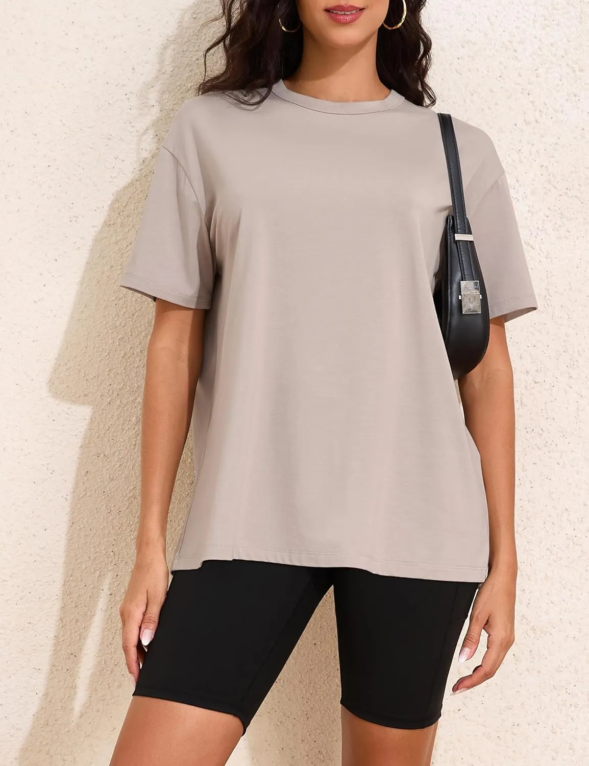 Womens Oversized Short Sleeve Crew Neck T Shirts Loose Fit Basic Tee Shirts Casual Summer Tops Cotton Modal Blend