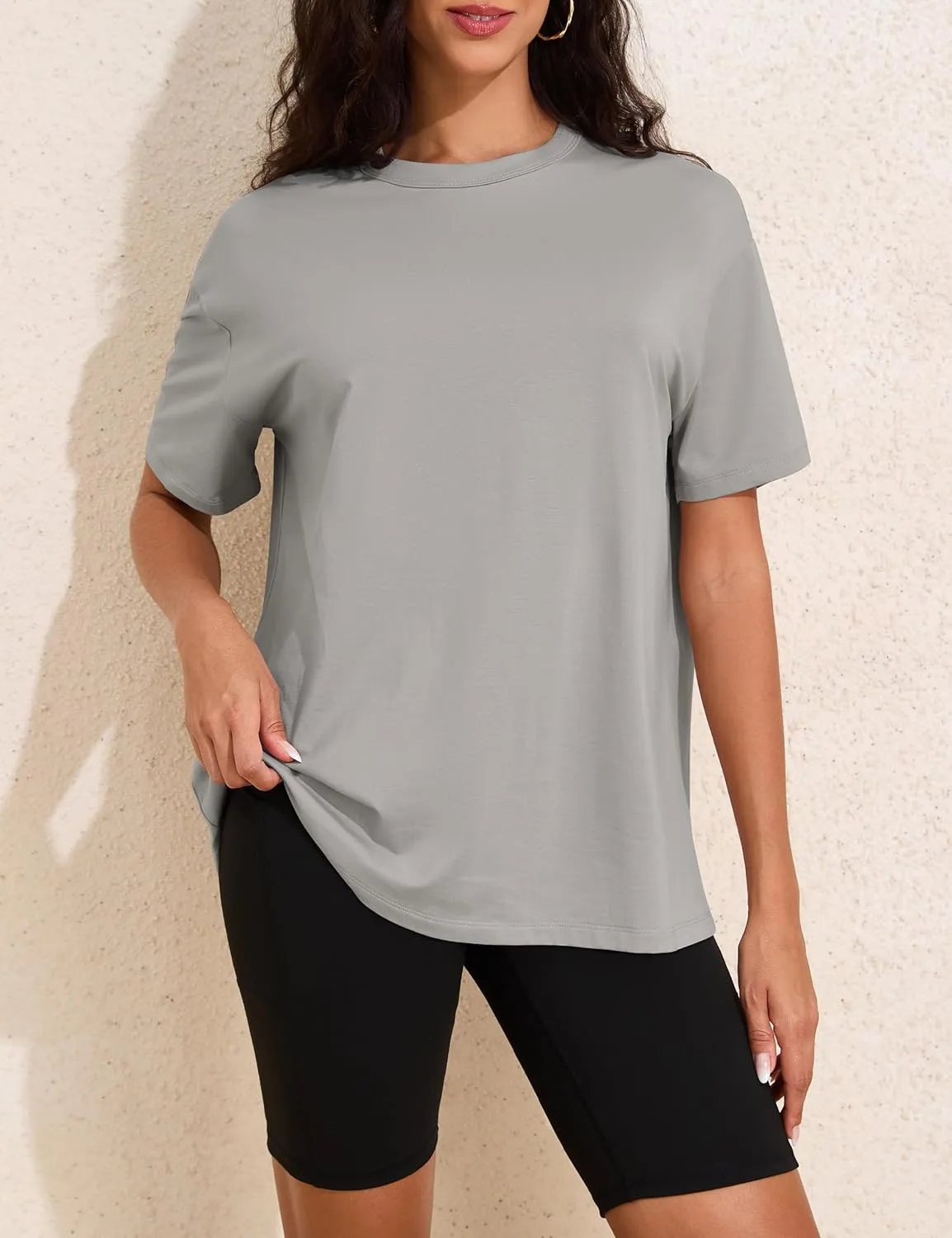 Womens Oversized Short Sleeve Crew Neck T Shirts Loose Fit Basic Tee Shirts Casual Summer Tops Cotton Modal Blend