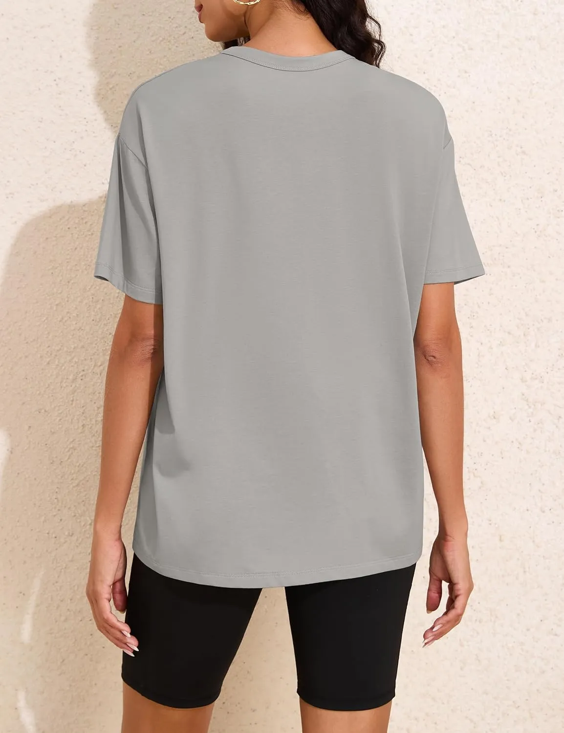 Womens Oversized Short Sleeve Crew Neck T Shirts Loose Fit Basic Tee Shirts Casual Summer Tops Cotton Modal Blend