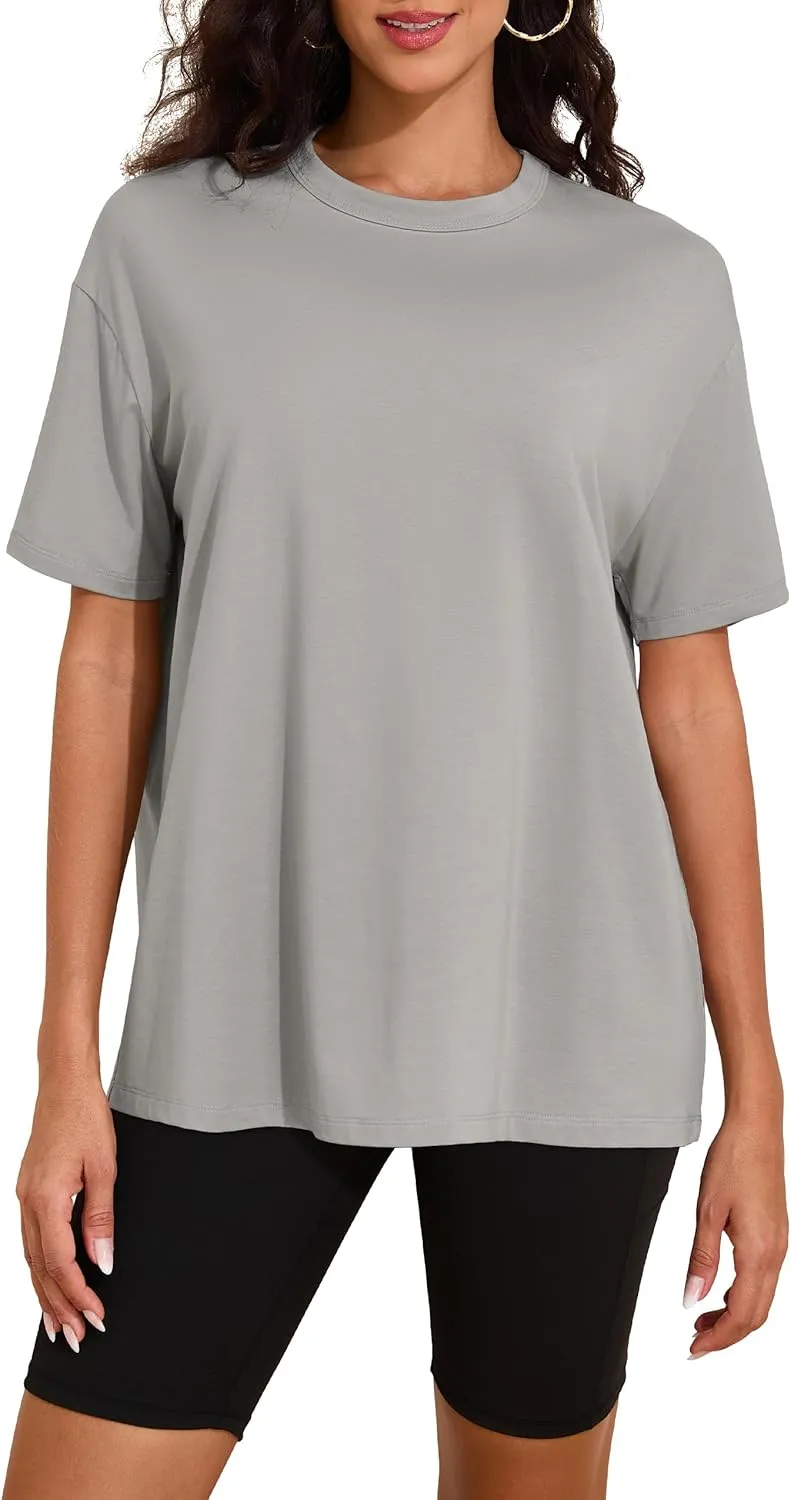 Womens Oversized Short Sleeve Crew Neck T Shirts Loose Fit Basic Tee Shirts Casual Summer Tops Cotton Modal Blend