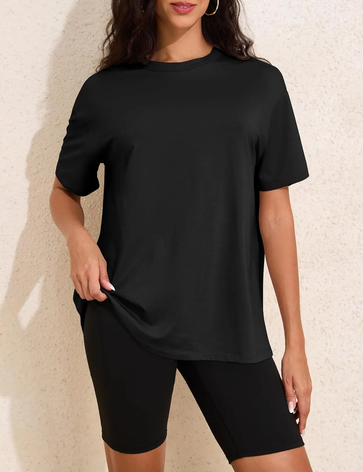 Womens Oversized Short Sleeve Crew Neck T Shirts Loose Fit Basic Tee Shirts Casual Summer Tops Cotton Modal Blend