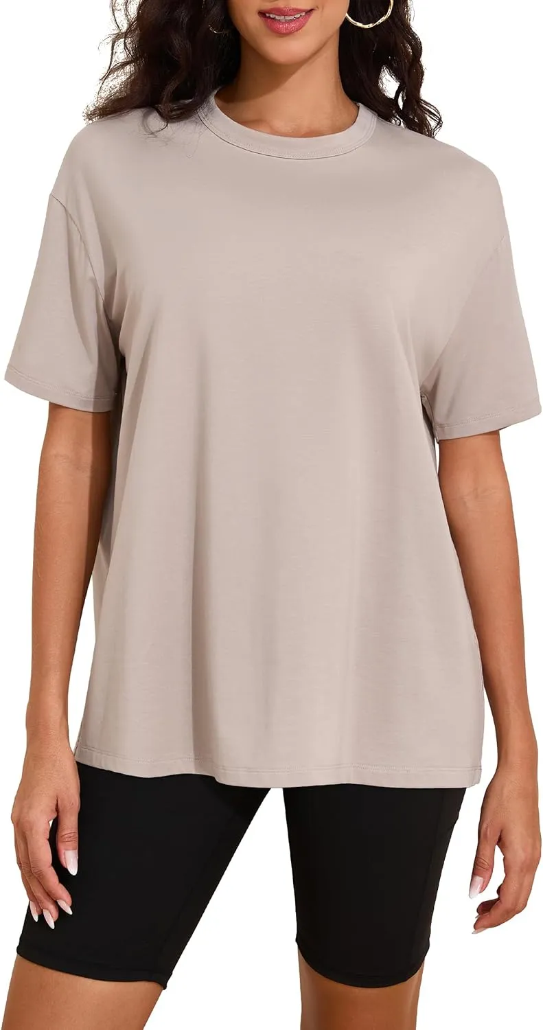 Womens Oversized Short Sleeve Crew Neck T Shirts Loose Fit Basic Tee Shirts Casual Summer Tops Cotton Modal Blend