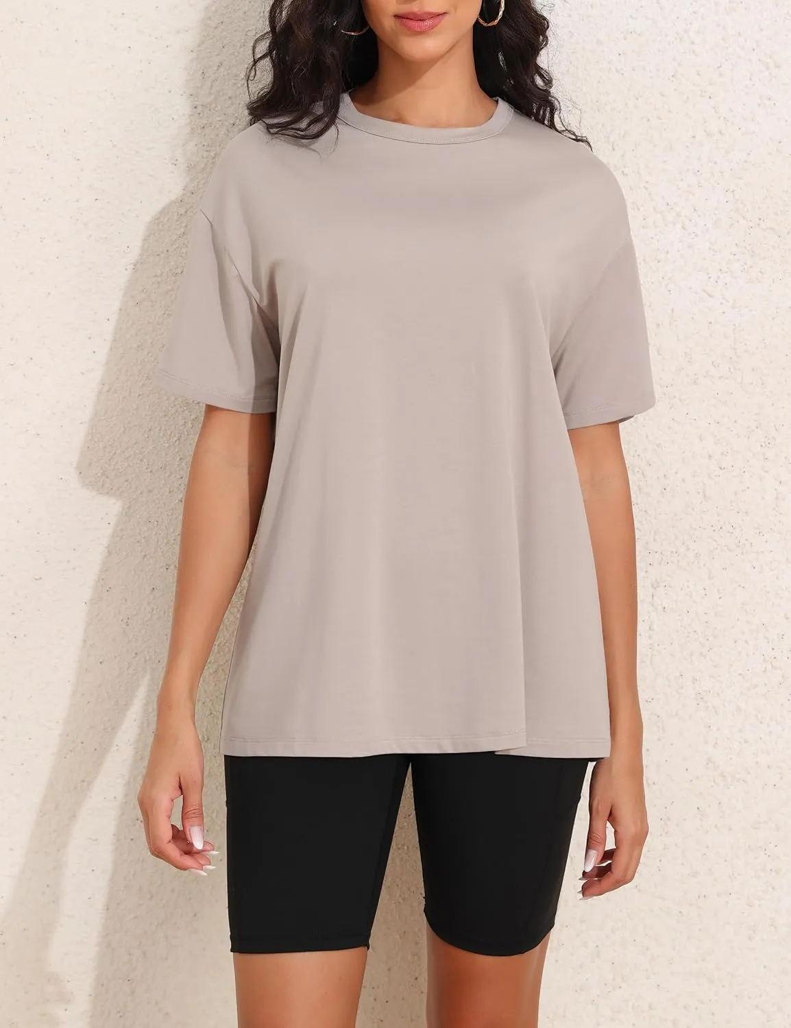 Womens Oversized Short Sleeve Crew Neck T Shirts Loose Fit Basic Tee Shirts Casual Summer Tops Cotton Modal Blend