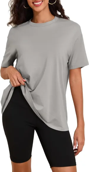Womens Oversized Short Sleeve Crew Neck T Shirts Loose Fit Basic Tee Shirts Casual Summer Tops Cotton Modal Blend