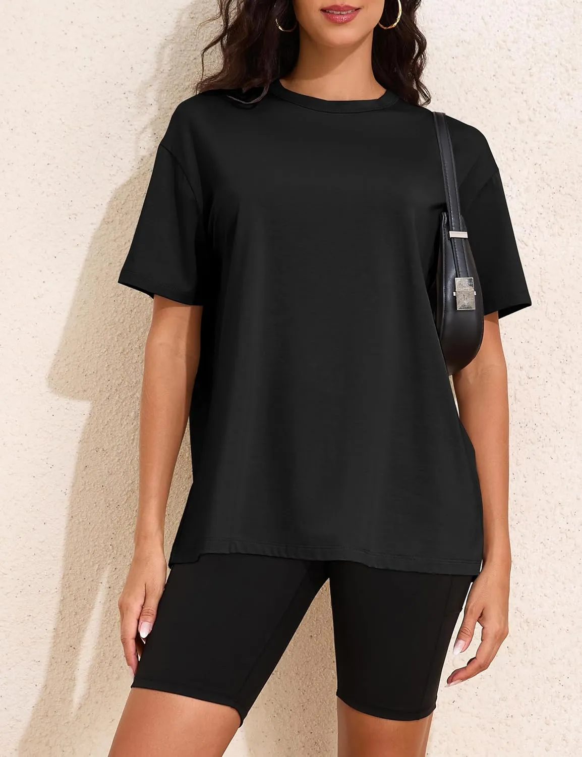 Womens Oversized Short Sleeve Crew Neck T Shirts Loose Fit Basic Tee Shirts Casual Summer Tops Cotton Modal Blend