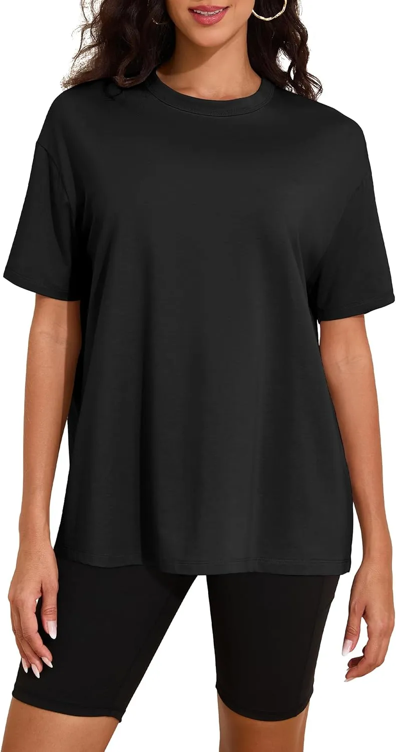 Womens Oversized Short Sleeve Crew Neck T Shirts Loose Fit Basic Tee Shirts Casual Summer Tops Cotton Modal Blend