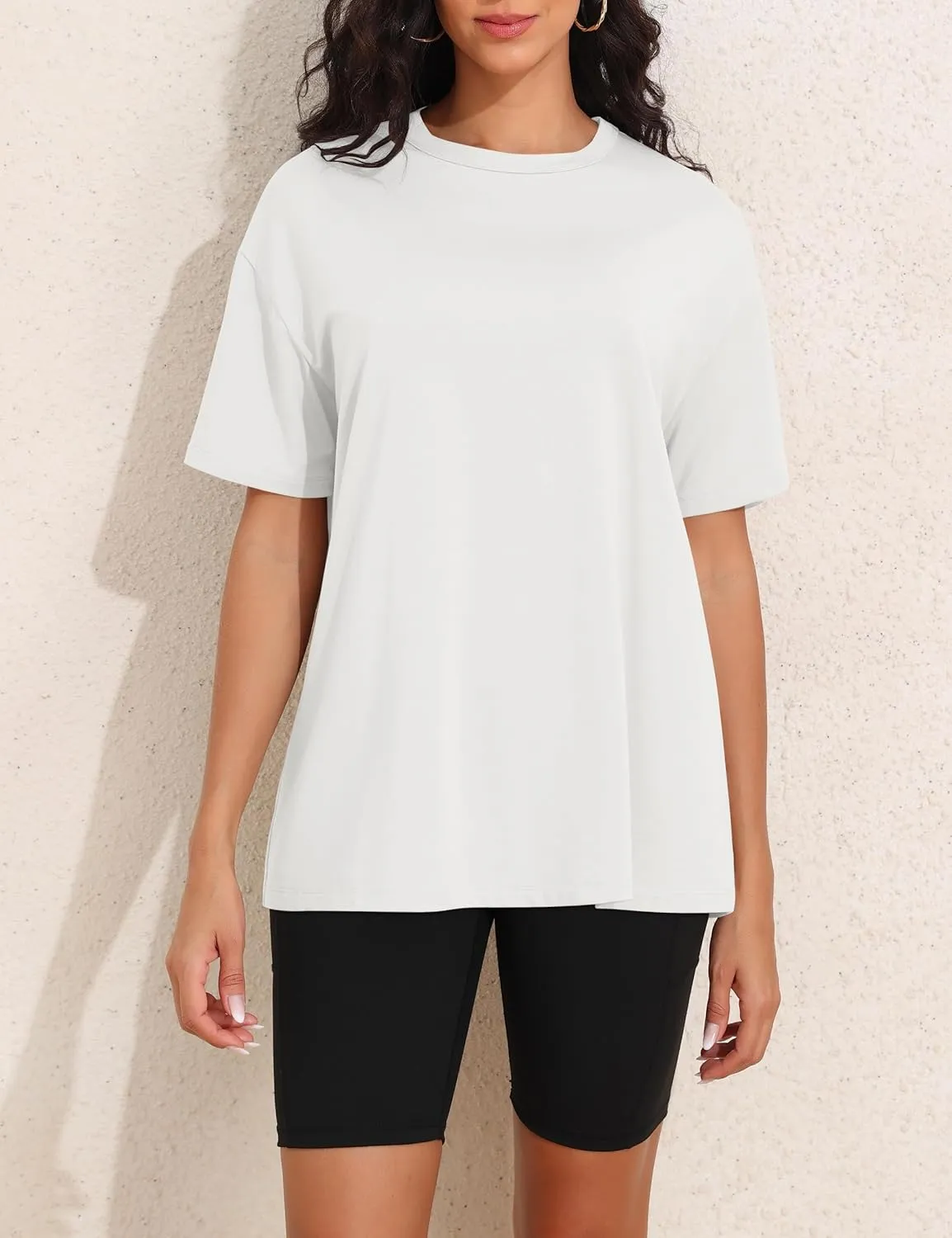 Womens Oversized Short Sleeve Crew Neck T Shirts Loose Fit Basic Tee Shirts Casual Summer Tops Cotton Modal Blend