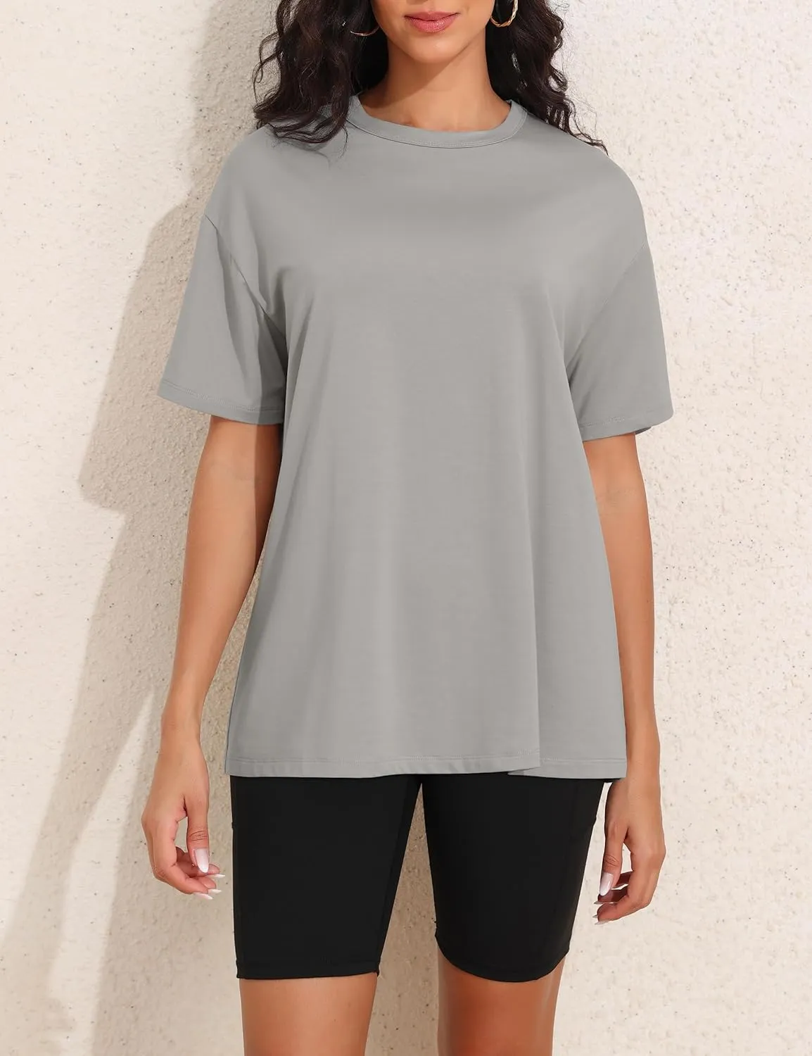 Womens Oversized Short Sleeve Crew Neck T Shirts Loose Fit Basic Tee Shirts Casual Summer Tops Cotton Modal Blend