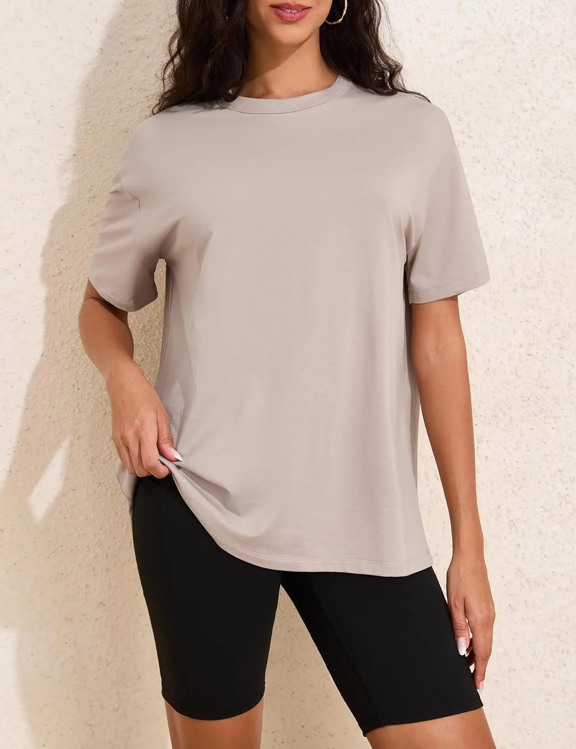 Womens Oversized Short Sleeve Crew Neck T Shirts Loose Fit Basic Tee Shirts Casual Summer Tops Cotton Modal Blend