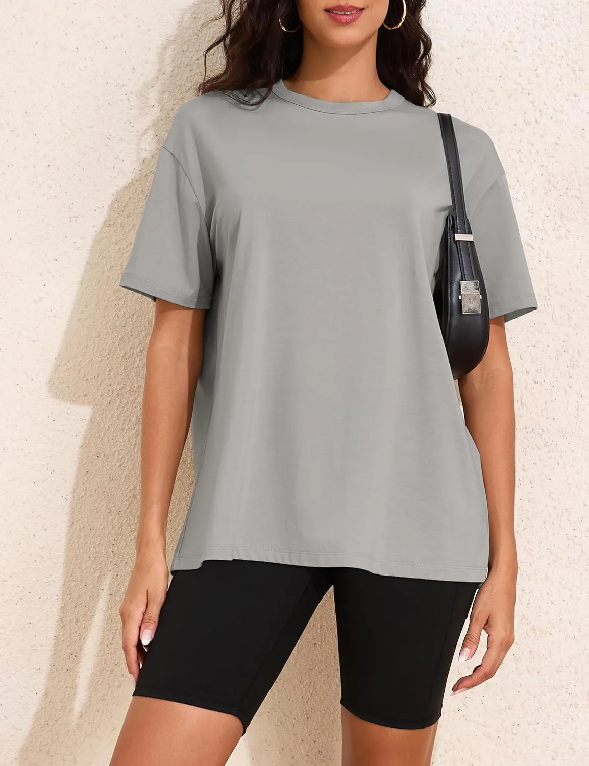 Womens Oversized Short Sleeve Crew Neck T Shirts Loose Fit Basic Tee Shirts Casual Summer Tops Cotton Modal Blend