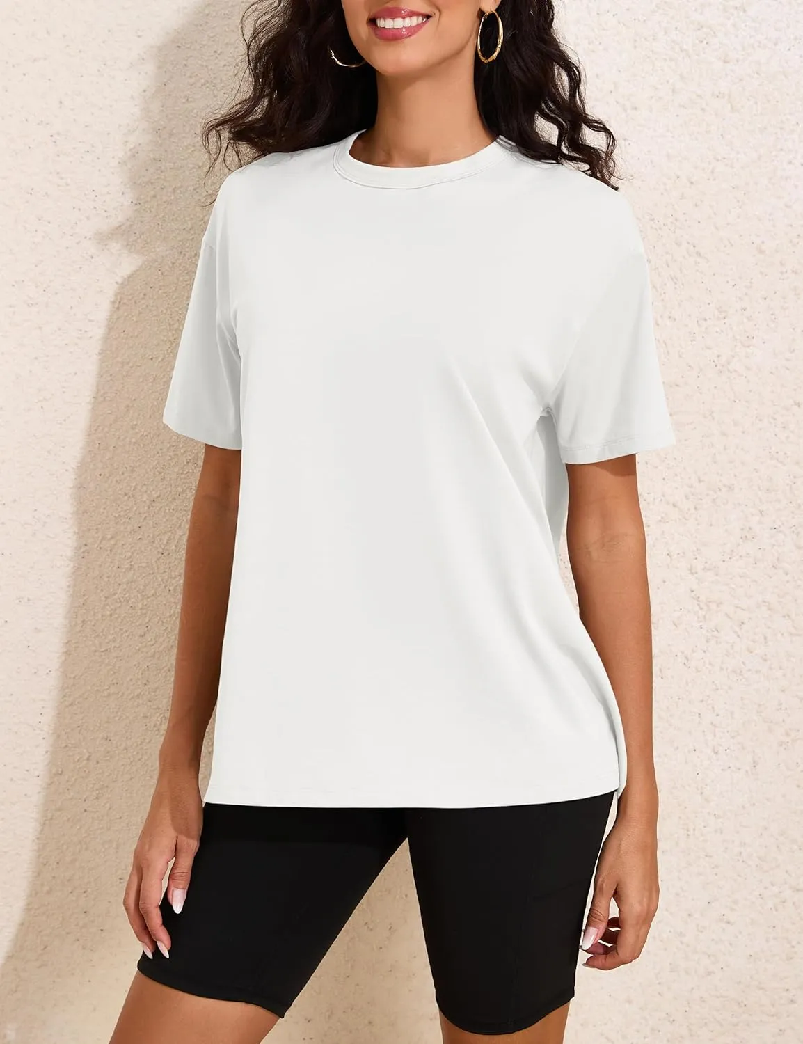 Womens Oversized Short Sleeve Crew Neck T Shirts Loose Fit Basic Tee Shirts Casual Summer Tops Cotton Modal Blend