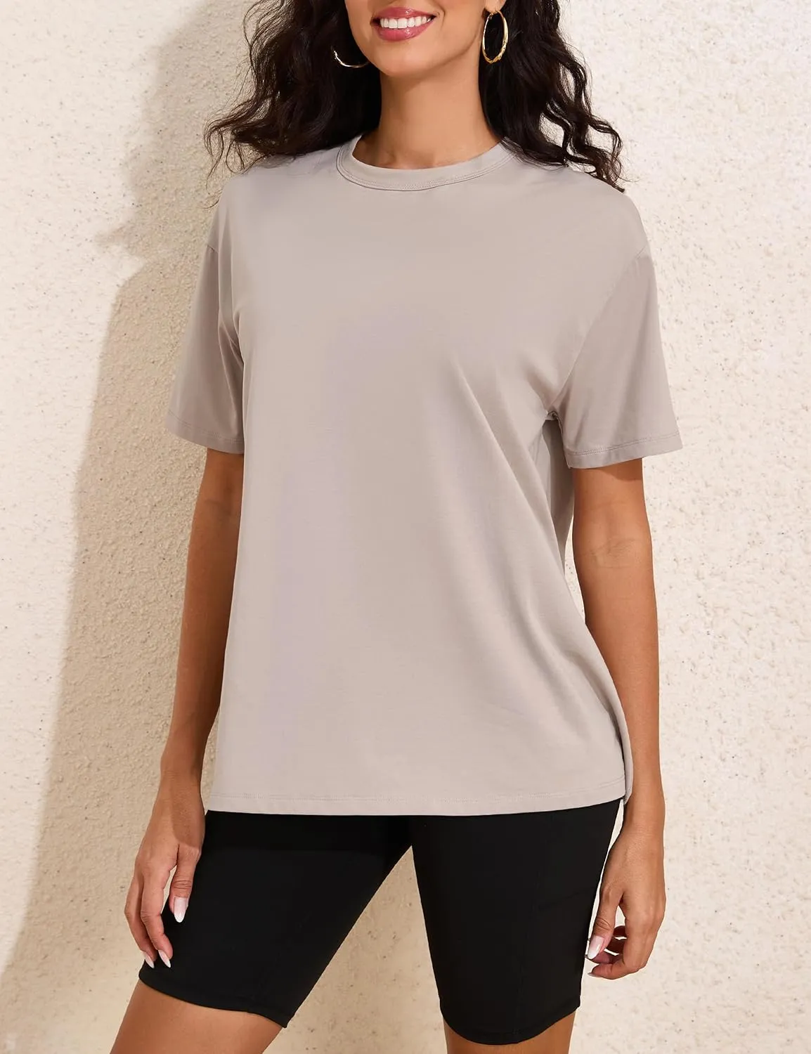 Womens Oversized Short Sleeve Crew Neck T Shirts Loose Fit Basic Tee Shirts Casual Summer Tops Cotton Modal Blend