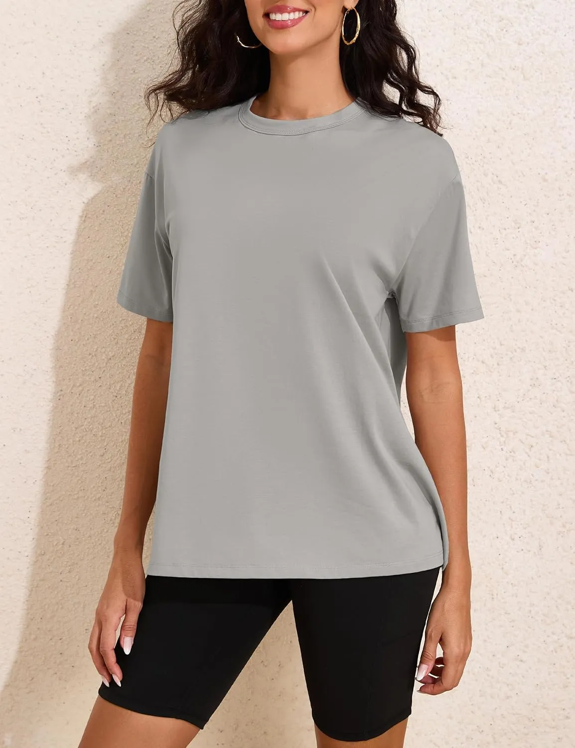 Womens Oversized Short Sleeve Crew Neck T Shirts Loose Fit Basic Tee Shirts Casual Summer Tops Cotton Modal Blend