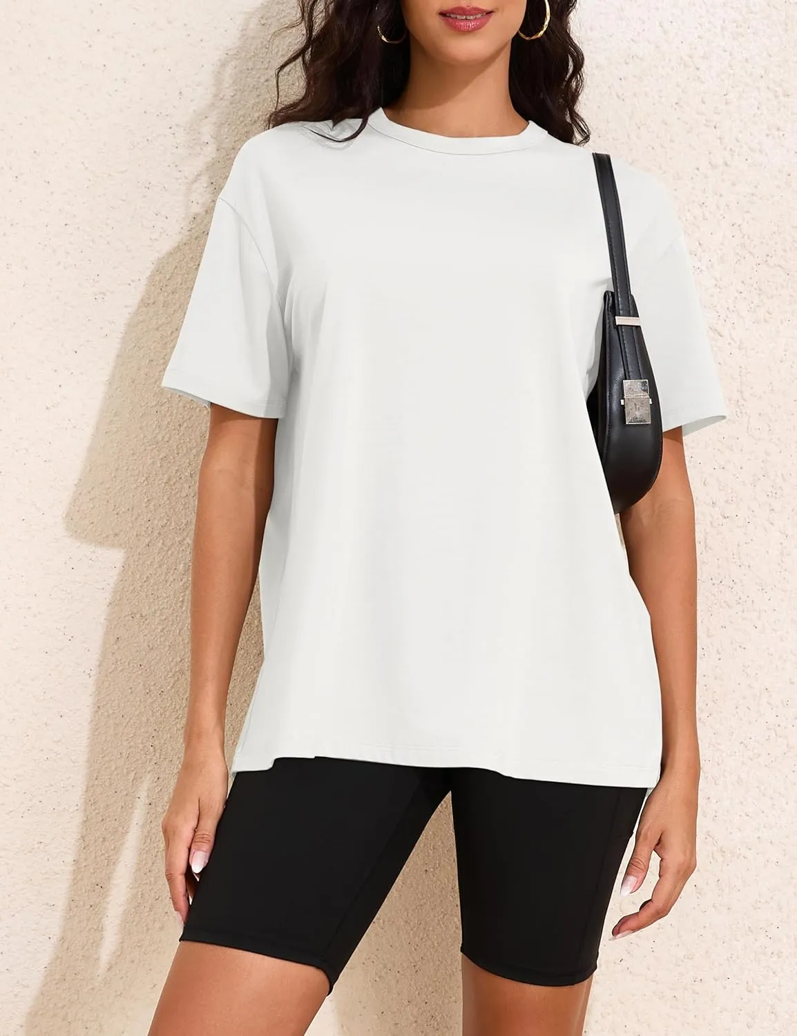 Womens Oversized Short Sleeve Crew Neck T Shirts Loose Fit Basic Tee Shirts Casual Summer Tops Cotton Modal Blend