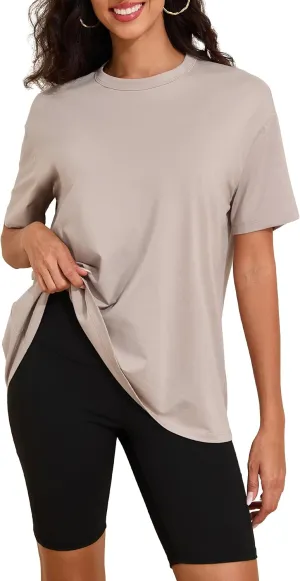 Womens Oversized Short Sleeve Crew Neck T Shirts Loose Fit Basic Tee Shirts Casual Summer Tops Cotton Modal Blend