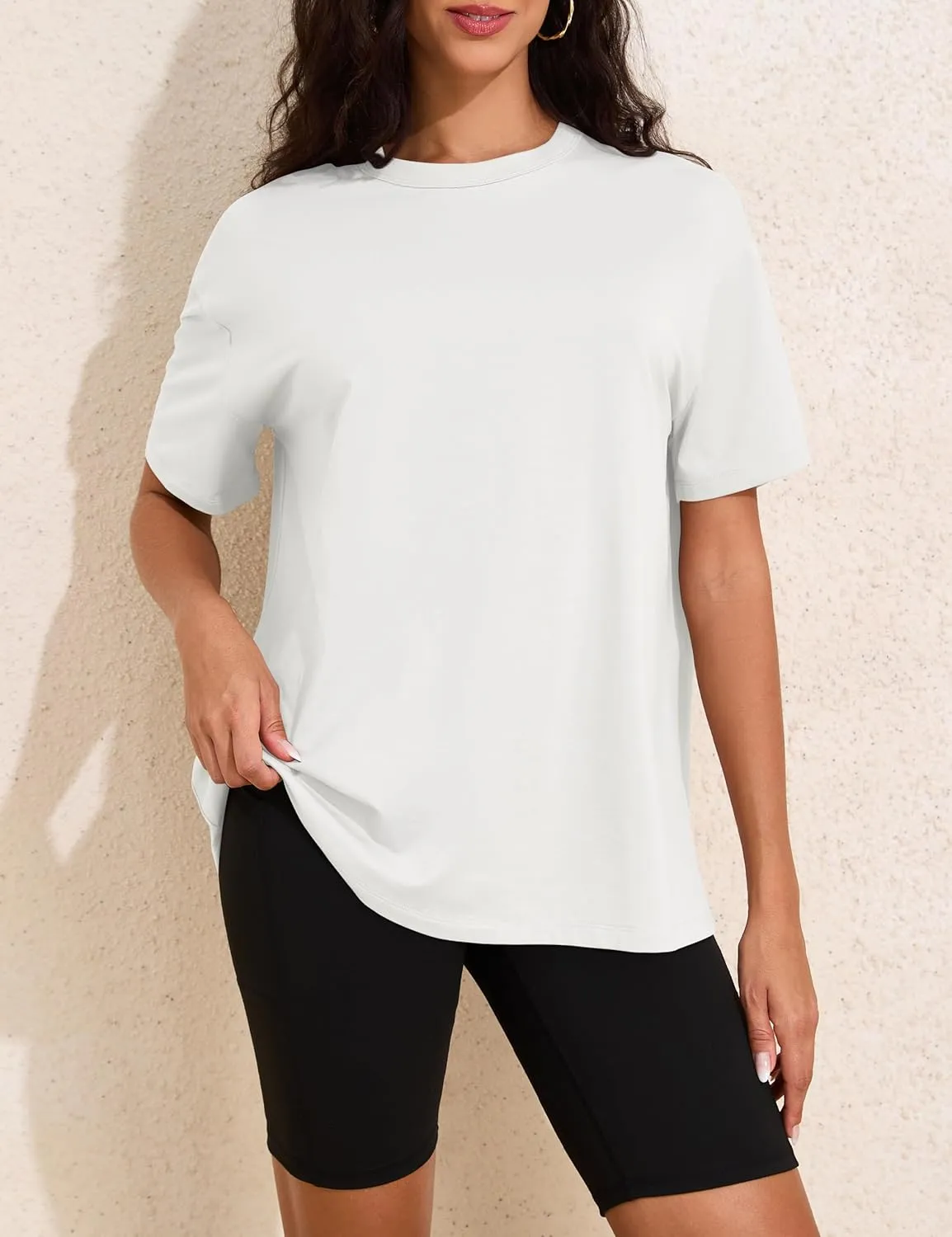 Womens Oversized Short Sleeve Crew Neck T Shirts Loose Fit Basic Tee Shirts Casual Summer Tops Cotton Modal Blend