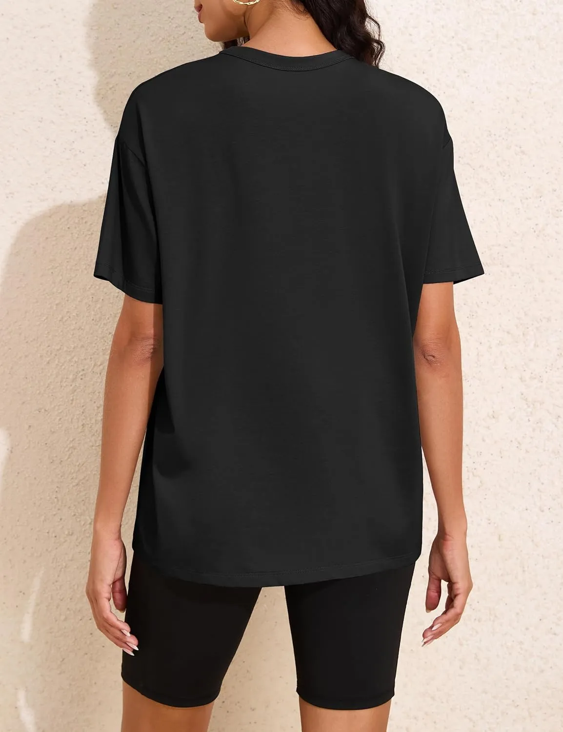 Womens Oversized Short Sleeve Crew Neck T Shirts Loose Fit Basic Tee Shirts Casual Summer Tops Cotton Modal Blend