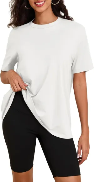 Womens Oversized Short Sleeve Crew Neck T Shirts Loose Fit Basic Tee Shirts Casual Summer Tops Cotton Modal Blend