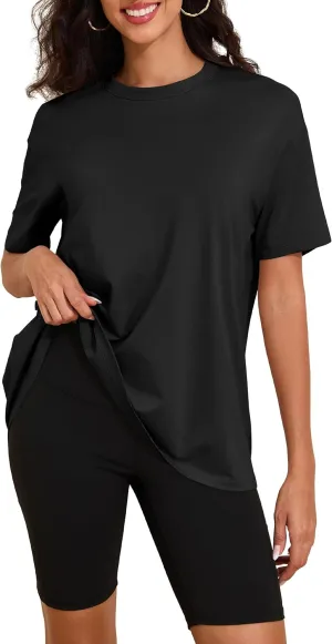 Womens Oversized Short Sleeve Crew Neck T Shirts Loose Fit Basic Tee Shirts Casual Summer Tops Cotton Modal Blend